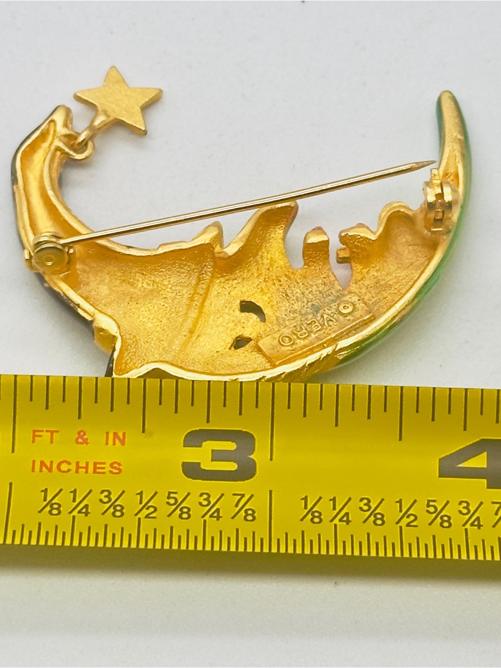Vintage Vero Witch Face Gold Tone Enamel Moon Star Brooch Pin 80s - Picture 7 of 7